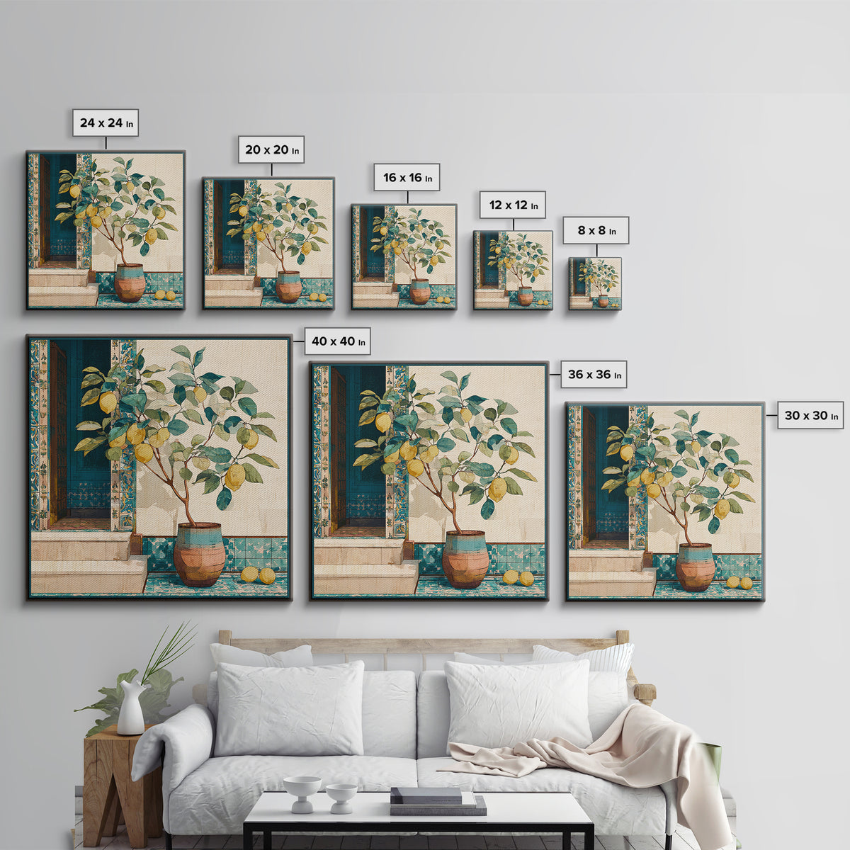 Mediterranean Lemon Branch Still Life Canvas Print, Wall Art, Framed Wall Art, Living Room Decor, Fine Art, Fine Art Print, WAL-1x1-22