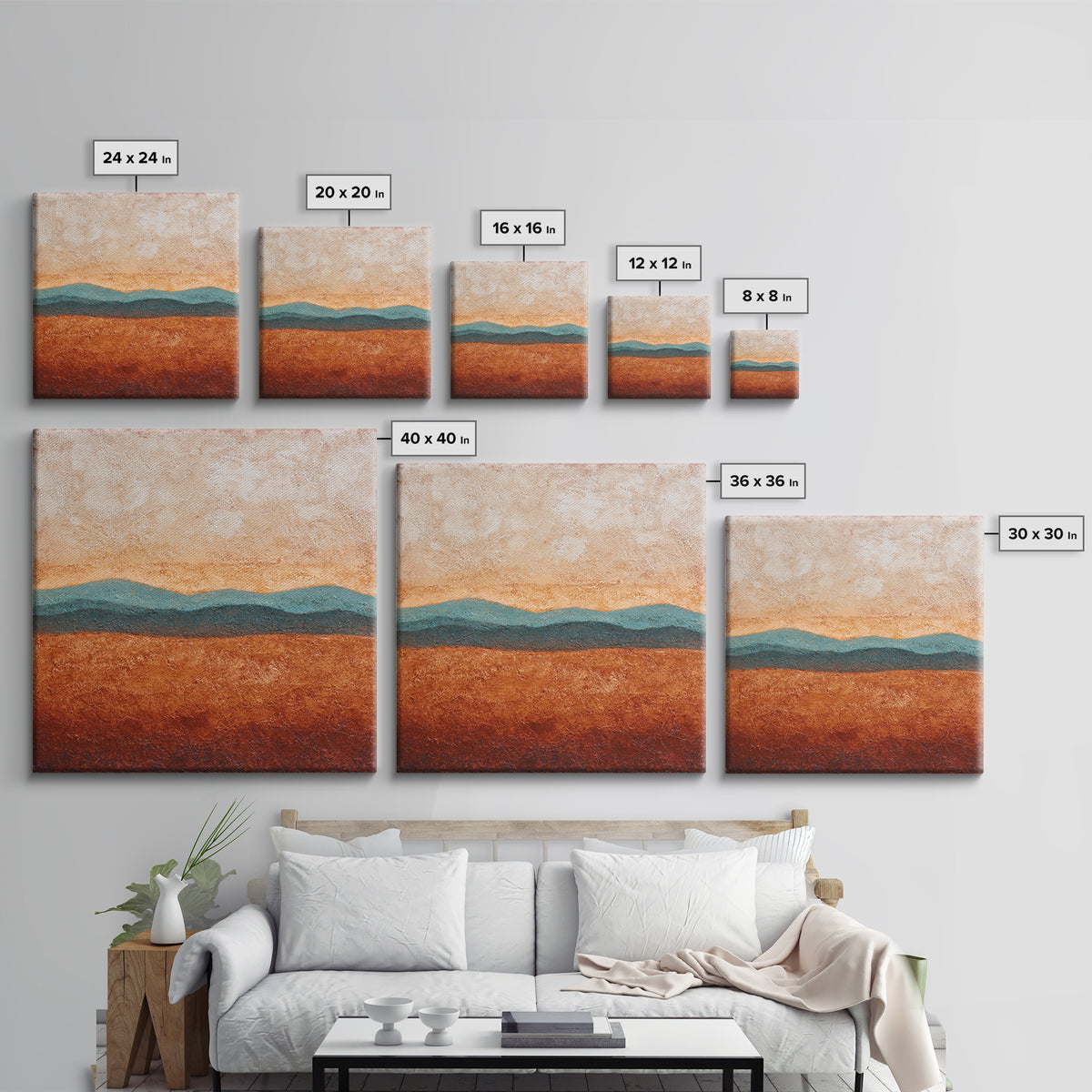Desert Landscape in Warm Terracotta Tones Canvas Print, Wall Art, Wall Hanging, Living Room Decor, Fine Art, WAL-1x1-31