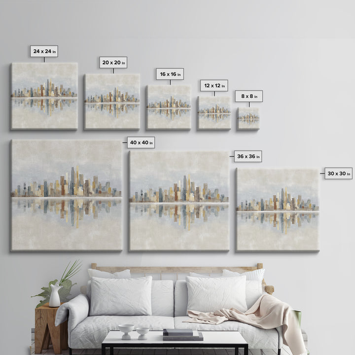 Urban Skyline in Muted Evening Color Framed Canvas Print, Wall Art, Wood Wall Art, Living Room Decor, Fine Art, WAL-1x1-42