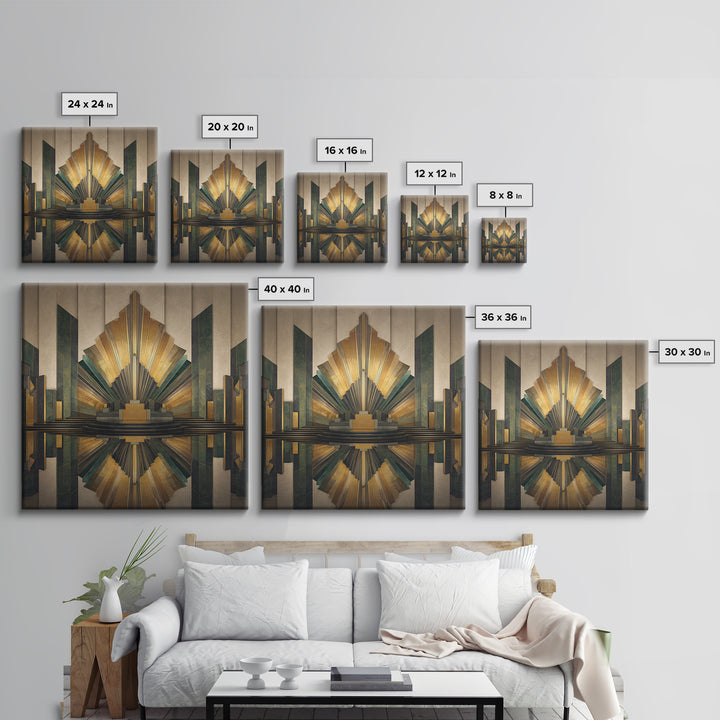 Art Deco Gold Fan Pattern Framed Canvas Print, Wall Art, Wall Art Prints, Living Room Decor, Fine Art, Abstract Art, WAL-1x1-44