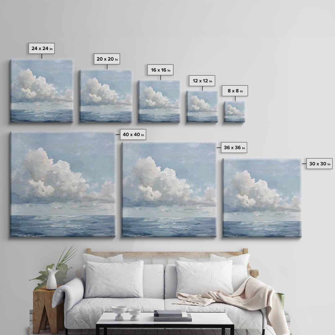 Classic Seascape with Dramatic Clouds Framed Canvas Print, Wall Art, Living Room Decor, Oil Painting, Minimalist Decor, WAL-1x1-51