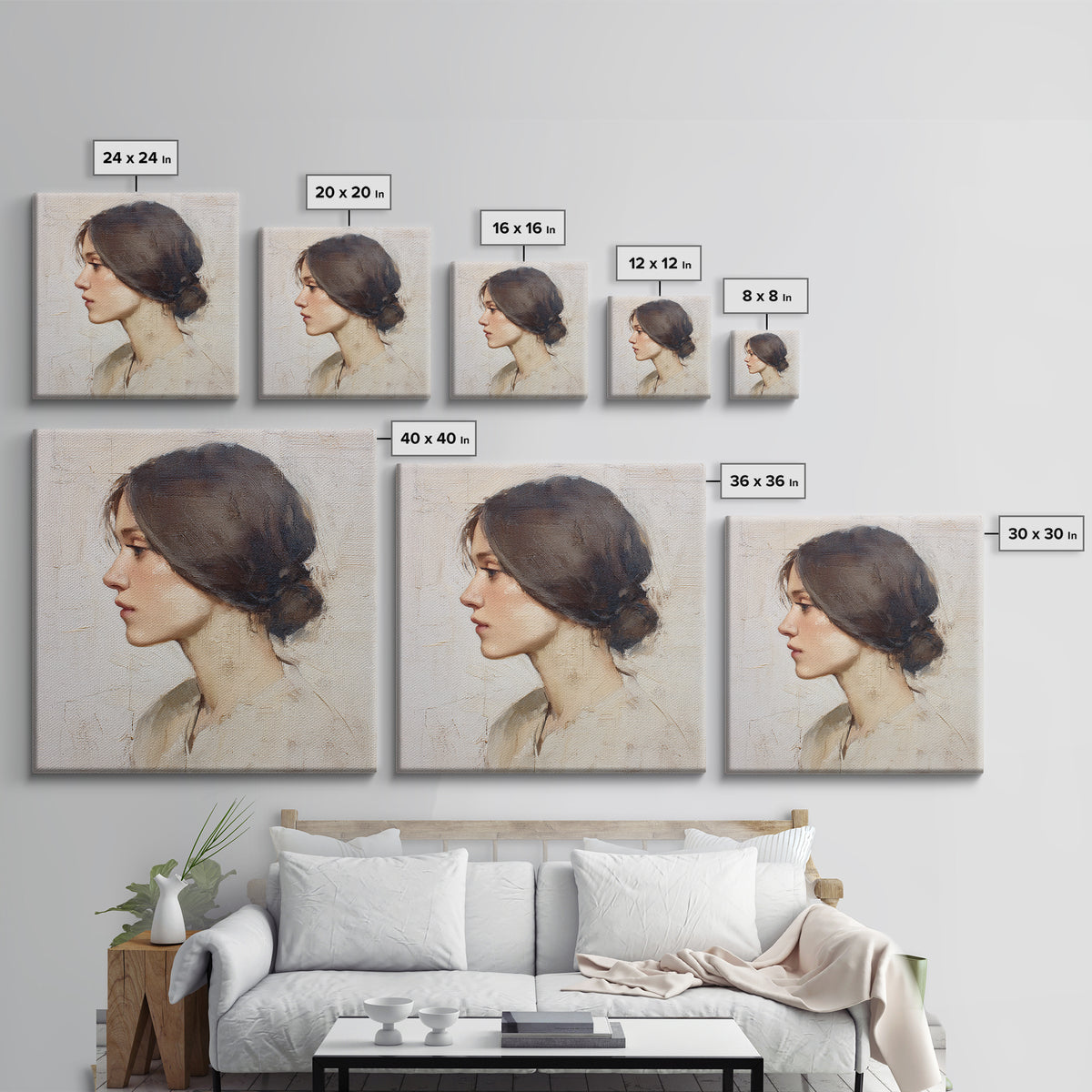 Minimal Line Portrait Framed Canvas Print, Wall Art, Abstract Art, Living Room Decor, Fine Art, Boho Decor, Luxury Decor, WAL-1x1-6
