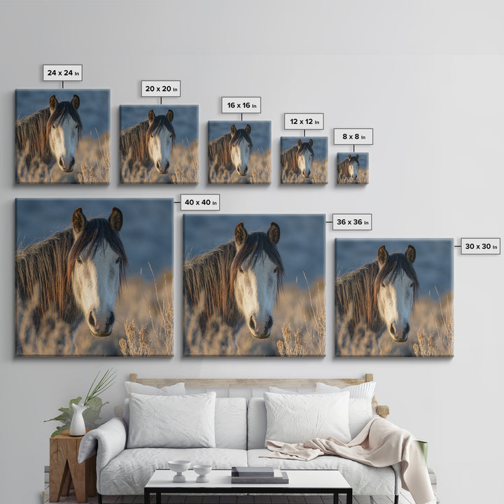 Wild Horse Portrait Framed Canvas Print, Wall Art, Boho Decor, Living Room Decor, Fine Art, Painting, Art Print, WAL-1x1-61