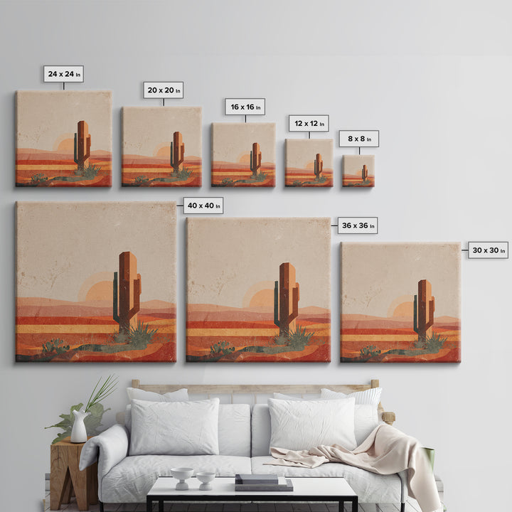 Desert Landscape in Warm Terracotta Tones Framed Canvas Print, Wall Art, Metal Wall Art, Living Room Decor, Oil Painting, WAL-1x1-7