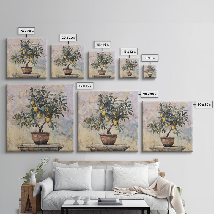 Mediterranean Lemon Branch Still Life Framed Canvas Print, Wall Art, Prints Wall Art, Living Room Decor, Oil Painting, WAL-1x1-70