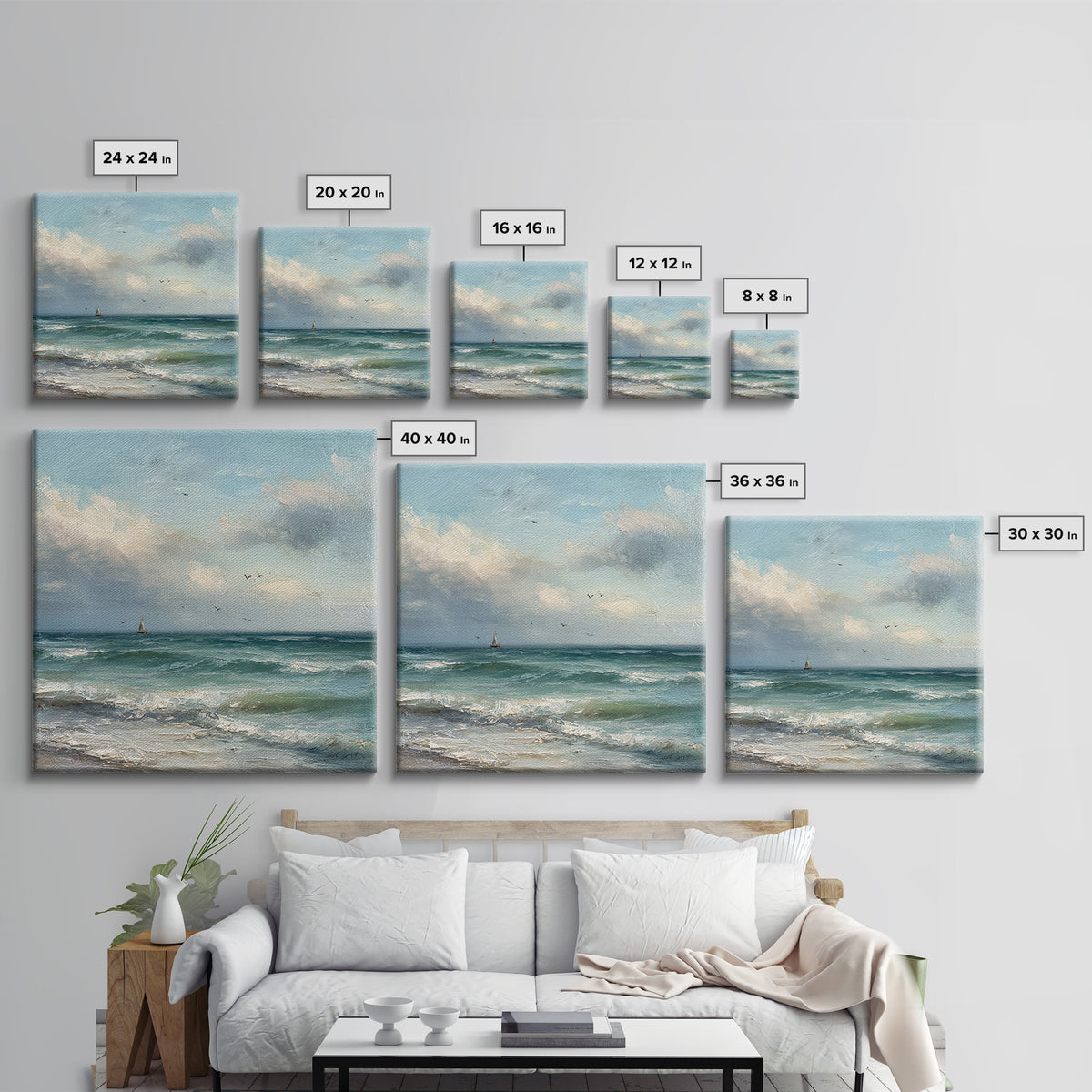 Classic Seascape with Dramatic Clouds Canvas Print, Wall Art, Statement Artwork, Living Room Decor, Fine Art, WAL-1x1-75
