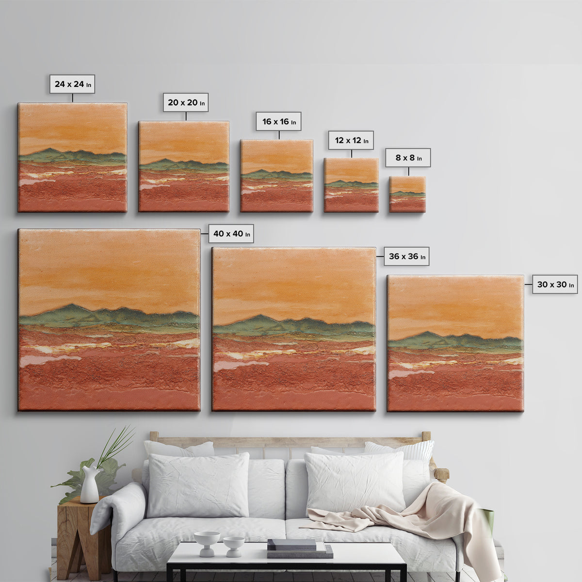 Desert Landscape in Warm Terracotta Tones Framed Canvas Print, Wall Art, Boho Decor, Living Room Decor, Fine Art, WAL-1x1-79
