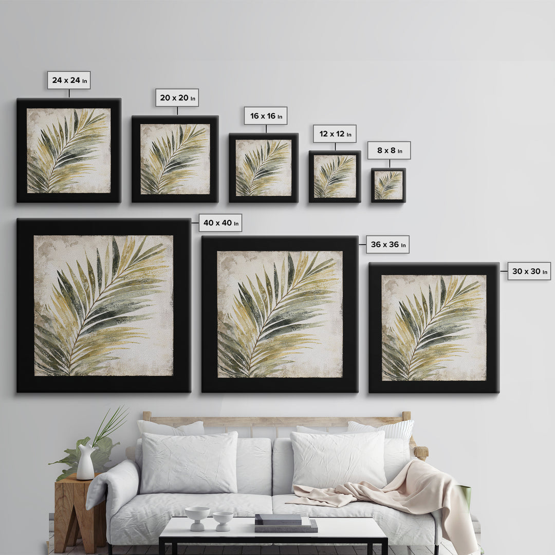 Tropical Palm Leaf Painting Framed Canvas Print, Wall Art, Minimalist Decor, Living Room Decor, Oil Painting, WAL-1x1-88