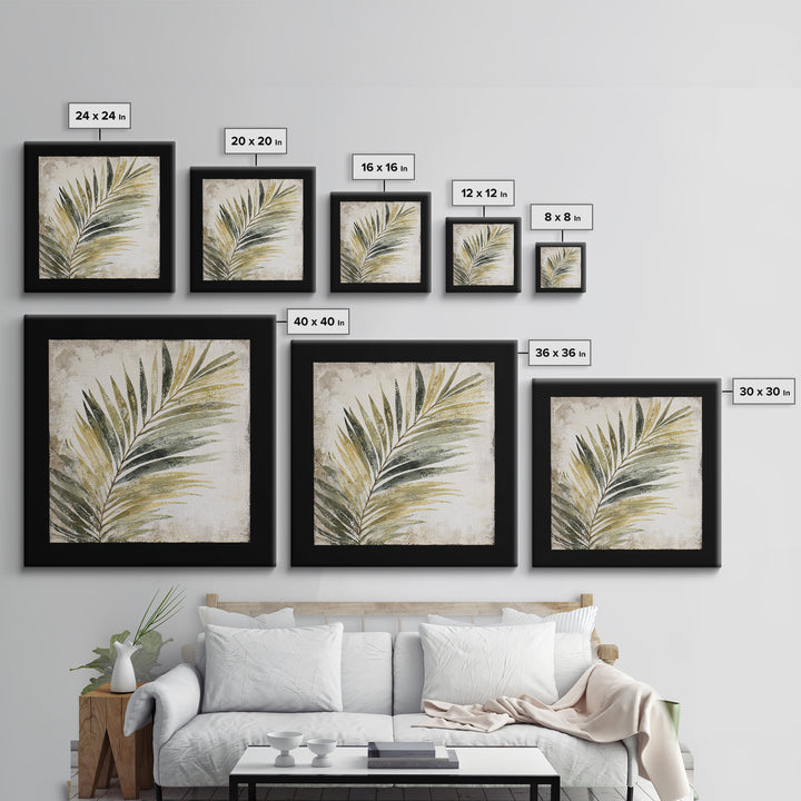 Tropical Palm Leaf Painting Framed Canvas Print, Wall Art, Minimalist Decor, Living Room Decor, Oil Painting, WAL-1x1-88