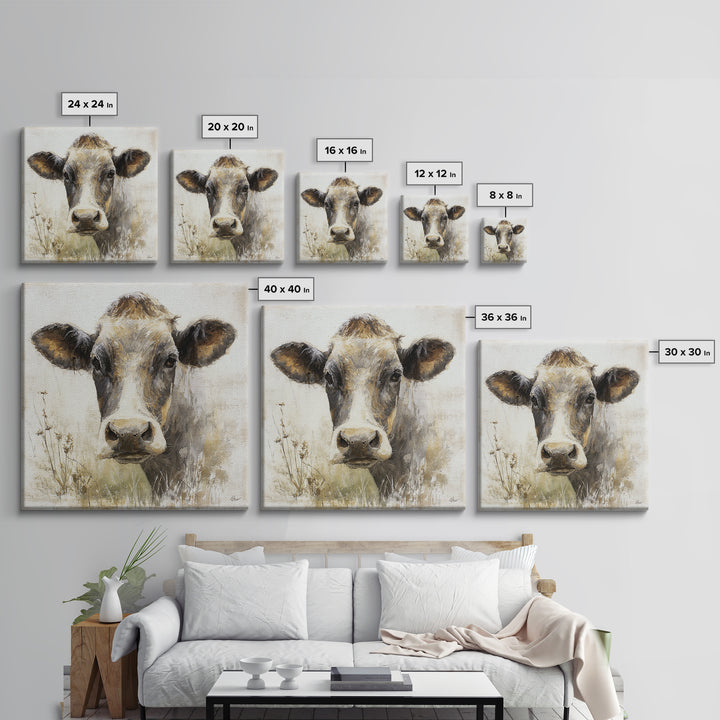 Rustic Farmhouse Cow Portrait Canvas Print, Wall Art, Room Decor, Living Room Decor, Oil Painting, Printable Wall Art, WAL-1x1-91