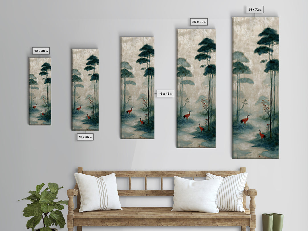 Monochrome Ink Crane Composition Canvas Print, Wall Art, Living Room Decor, Oil Painting, Metal Wall Art, Digital Wall Art, WAL-1x3-12