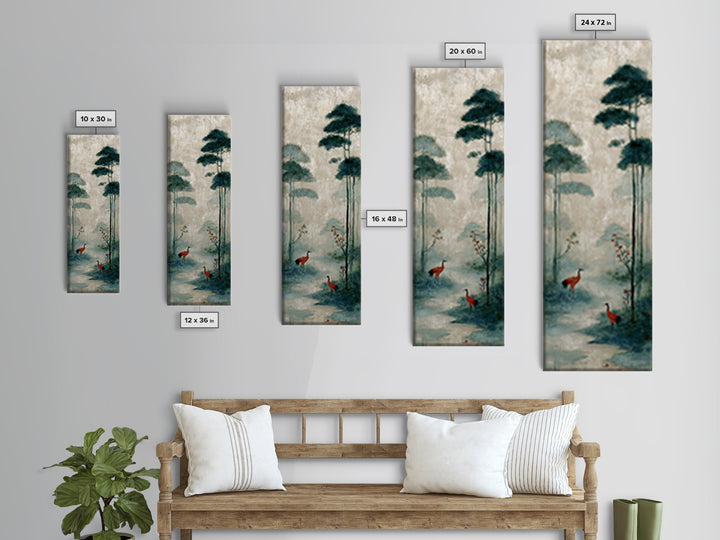 Monochrome Ink Crane Composition Canvas Print, Wall Art, Living Room Decor, Oil Painting, Metal Wall Art, Digital Wall Art, WAL-1x3-12
