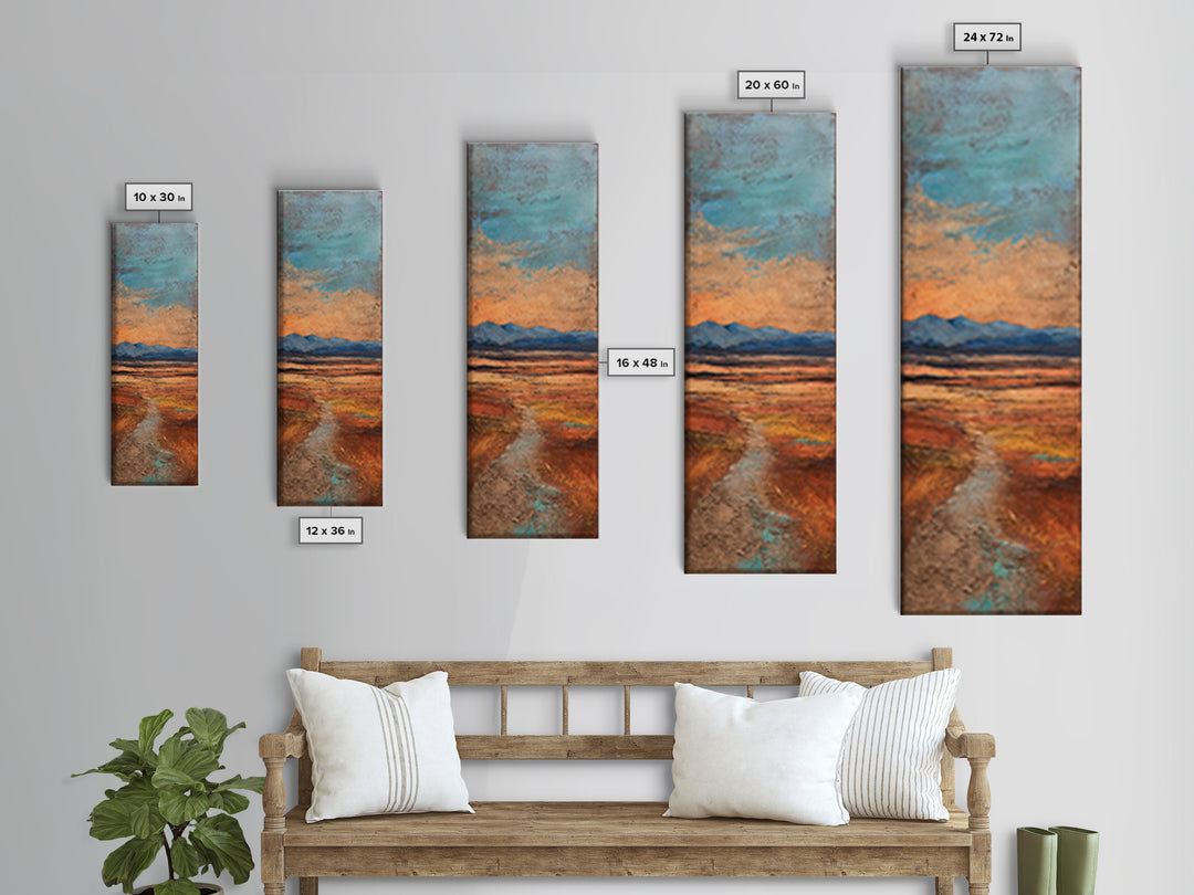 Desert Landscape in Warm Terracotta Tones Framed Canvas Print, Wall Art, Metal Wall Art, Living Room Decor, Oil Painting, WAL-1x3-19