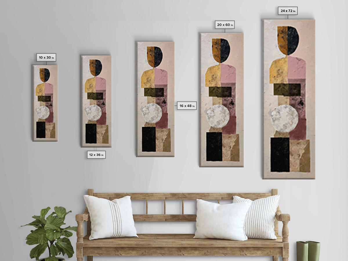 Mid Century Color Block Composition Framed Canvas Print, Wall Art, Art, Living Room Decor, Fine Art, Wall Clock, WAL-1x3-24