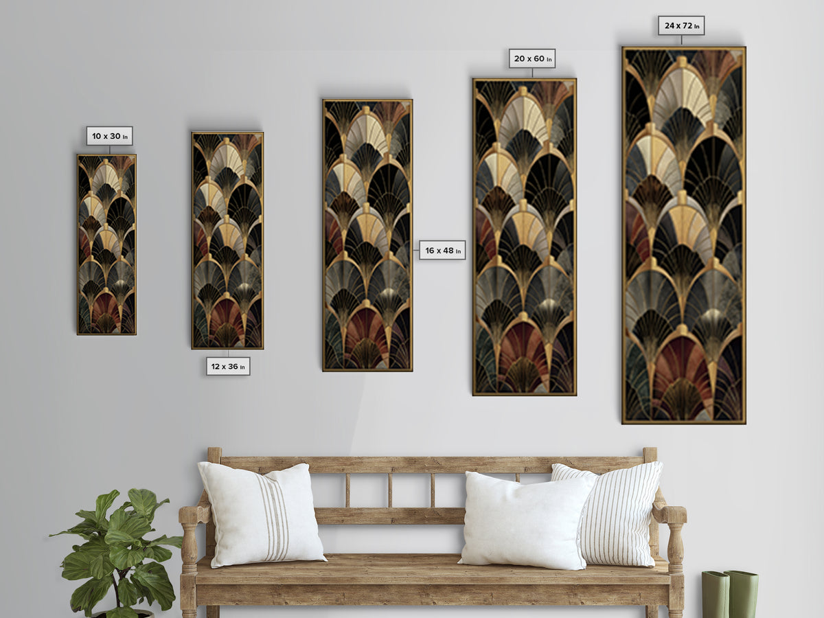 Art Deco Gold Fan Pattern Canvas Print, Wall Art, Painting, Living Room Decor, Fine Art, Wall Hanging, Home Decor Gift, WAL-1x3-32