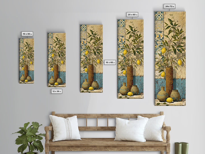 Mediterranean Lemon Branch Still Life Framed Canvas Print, Wall Art, Abstract Wall Art, Living Room Decor, Fine Art, WAL-1x3-34
