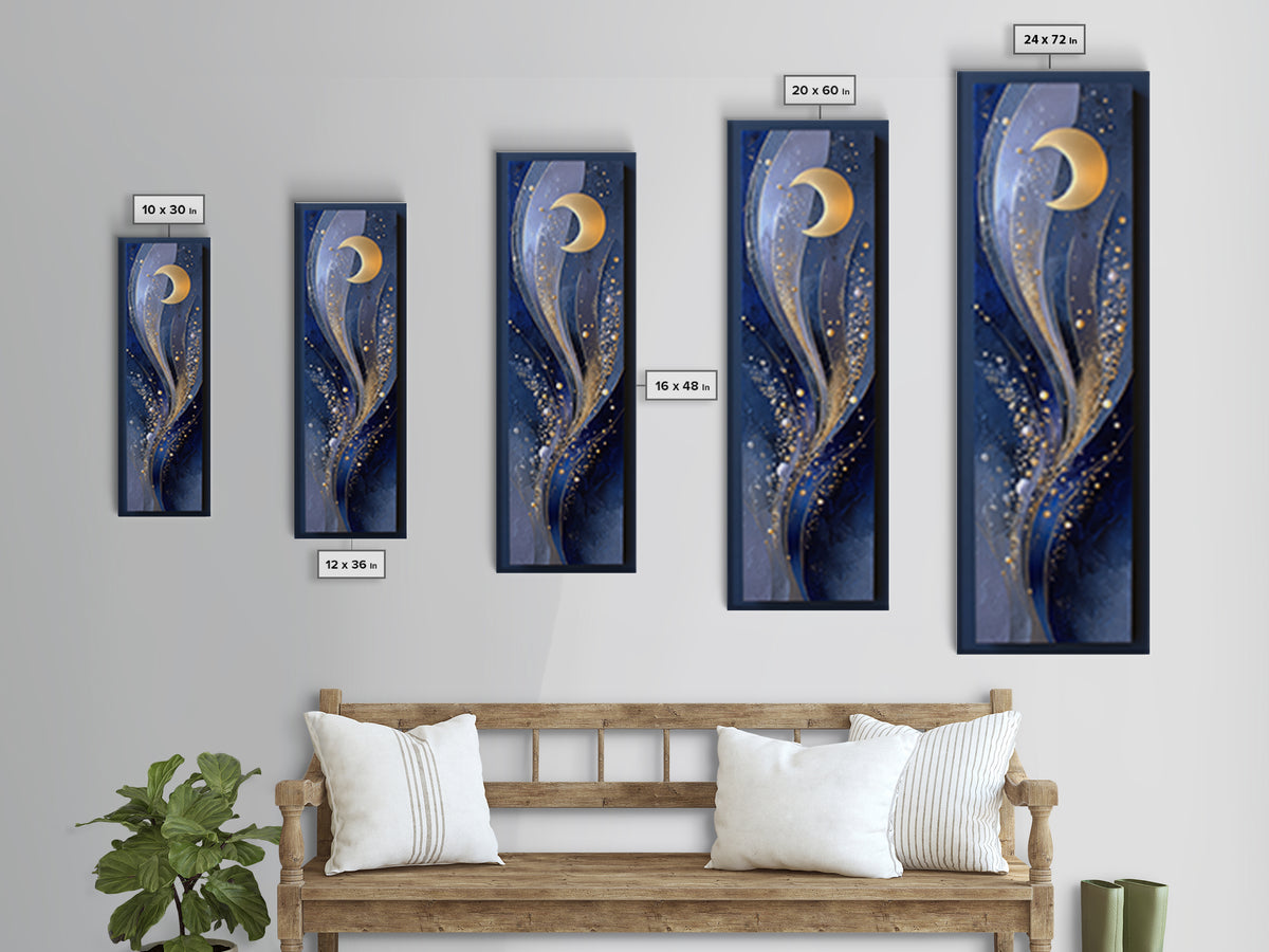 Celestial Moon and Stars Artwork Framed Canvas Print, Wall Art, Fine Art Print, Living Room Decor, Fine Art, WAL-1x3-50