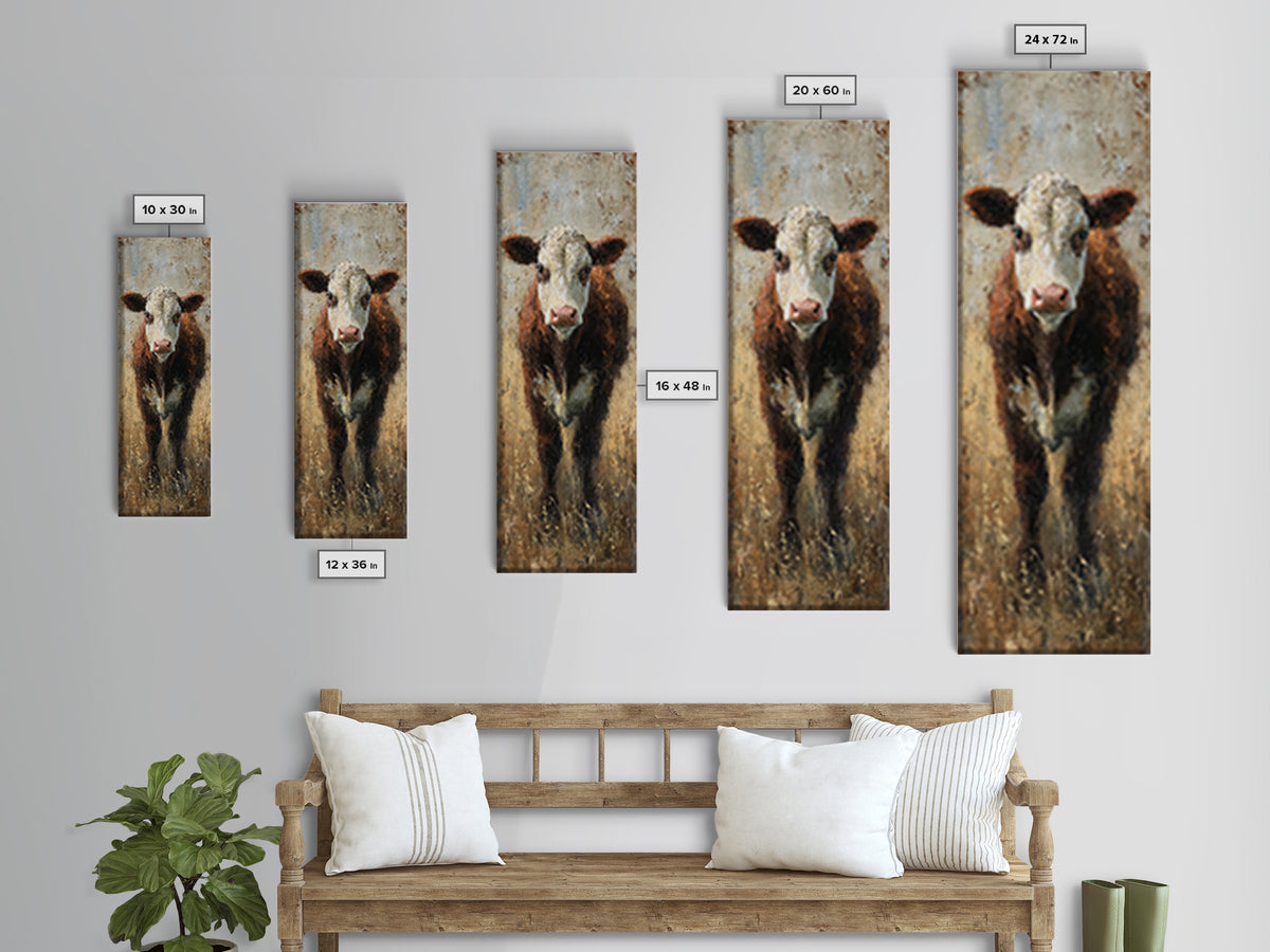Rustic Farmhouse Cow Portrait Canvas Print, Wall Art, Framed Wall Art, Living Room Decor, Fine Art, Fine Art Print, WAL-1x3-55