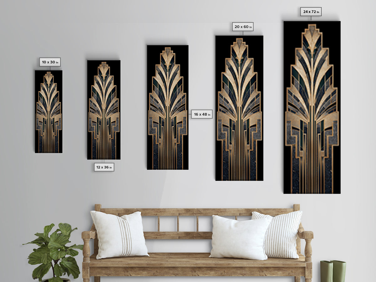 Art Deco Gold Fan Pattern Canvas Print, Wall Art, Large Wall Art, Living Room Decor, Fine Art, Abstract Wall Art, WAL-1x3-56