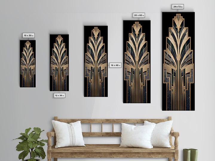 Art Deco Gold Fan Pattern Canvas Print, Wall Art, Large Wall Art, Living Room Decor, Fine Art, Abstract Wall Art, WAL-1x3-56
