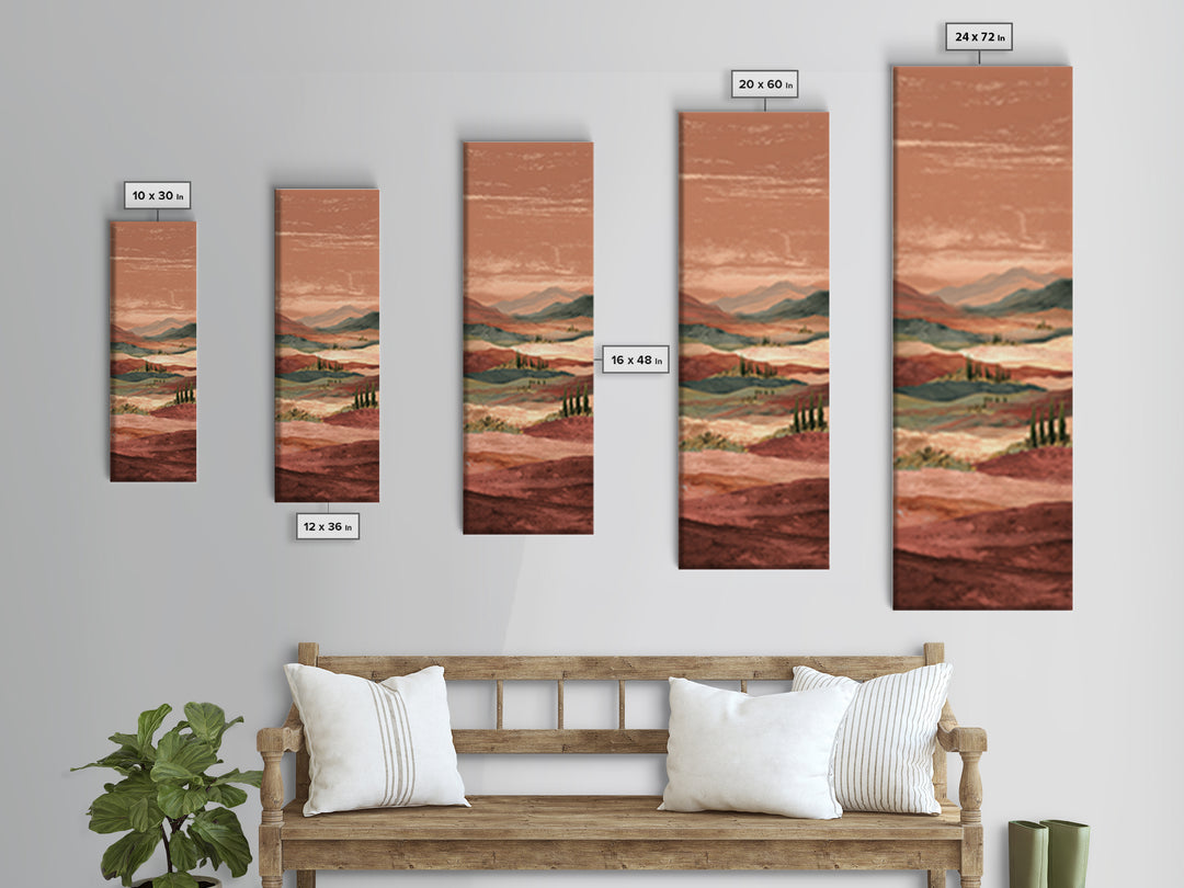 Desert Landscape in Warm Terracotta Tones Canvas Print, Wall Art, Abstract Wall Art, Living Room Decor, Watercolor Art, WAL-1x3-67