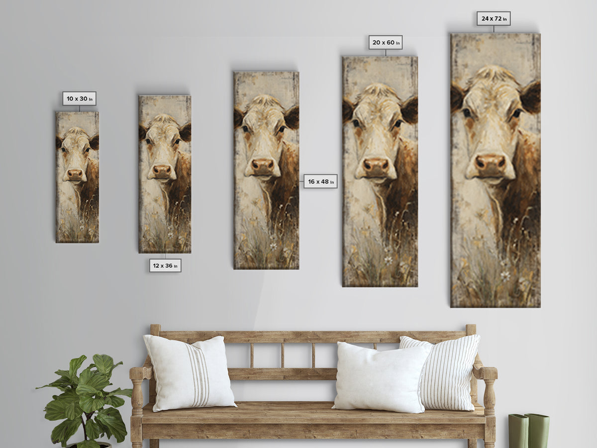 Rustic Farmhouse Cow Portrait Framed Canvas Print, Wall Art, Prints Wall Art, Living Room Decor, Fine Art, Textured Painting, WAL-1x3-79
