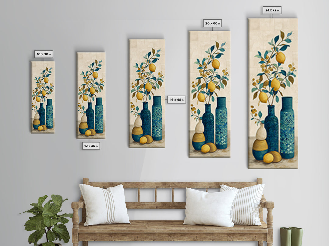 Mediterranean Lemon Branch Still Life Canvas Print, Wall Art, Boho Decor, Living Room Decor, Fine Art, Painting, WAL-1x3-82