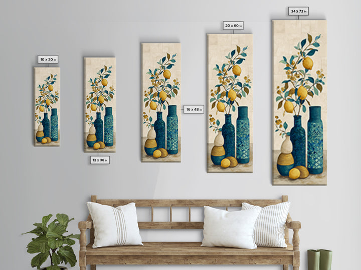 Mediterranean Lemon Branch Still Life Canvas Print, Wall Art, Boho Decor, Living Room Decor, Fine Art, Painting, WAL-1x3-82