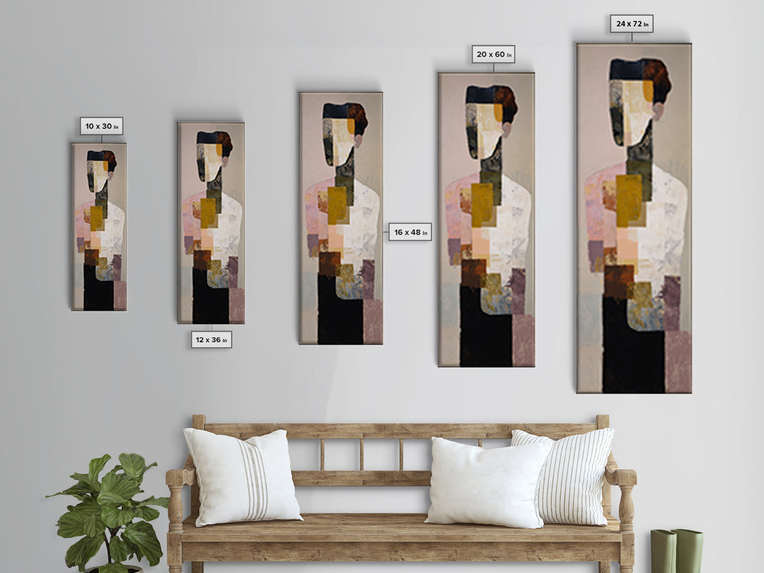 Mid Century Color Block Composition Framed Canvas Print, Wall Art, Wood Wall Art, Living Room Decor, Abstract Art, WAL-1x3-96