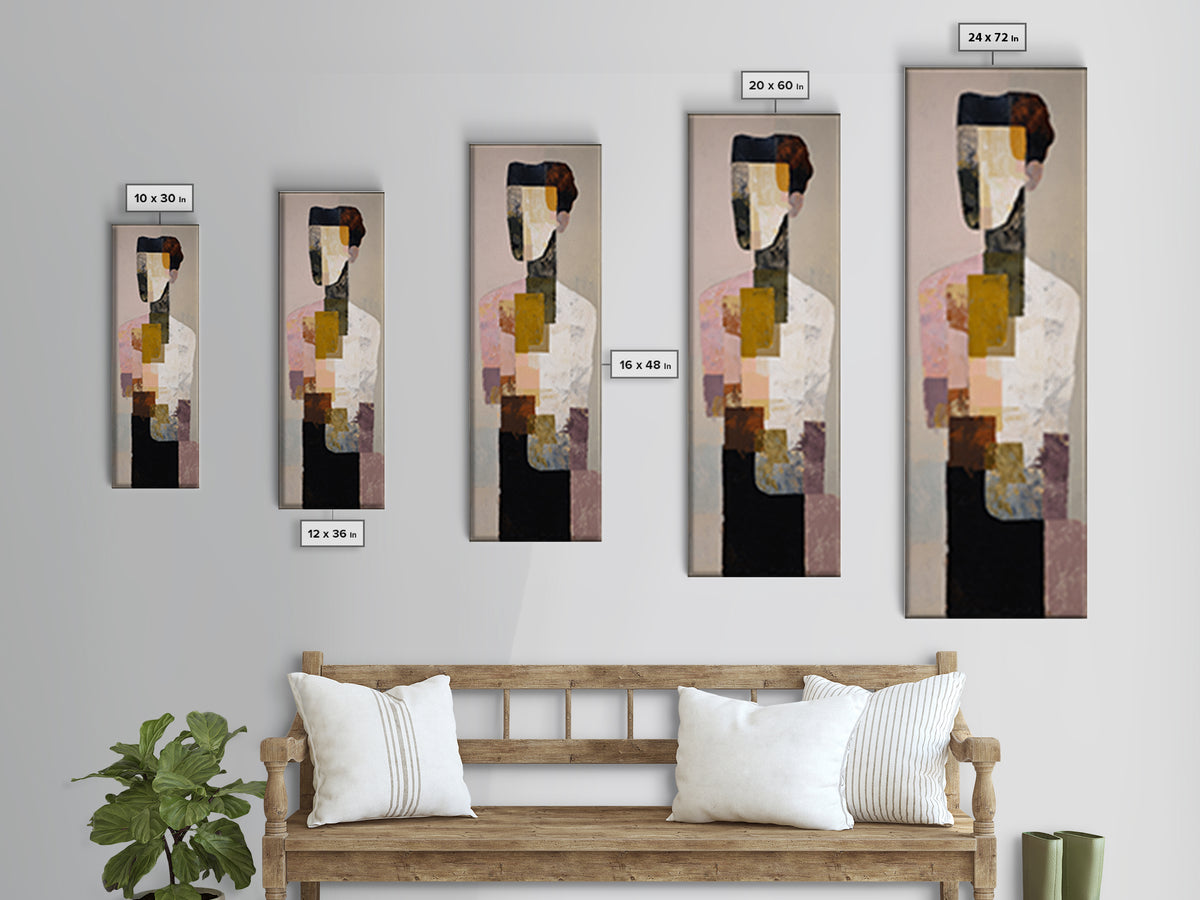Mid Century Color Block Composition Framed Canvas Print, Wall Art, Wood Wall Art, Living Room Decor, Abstract Art, WAL-1x3-96