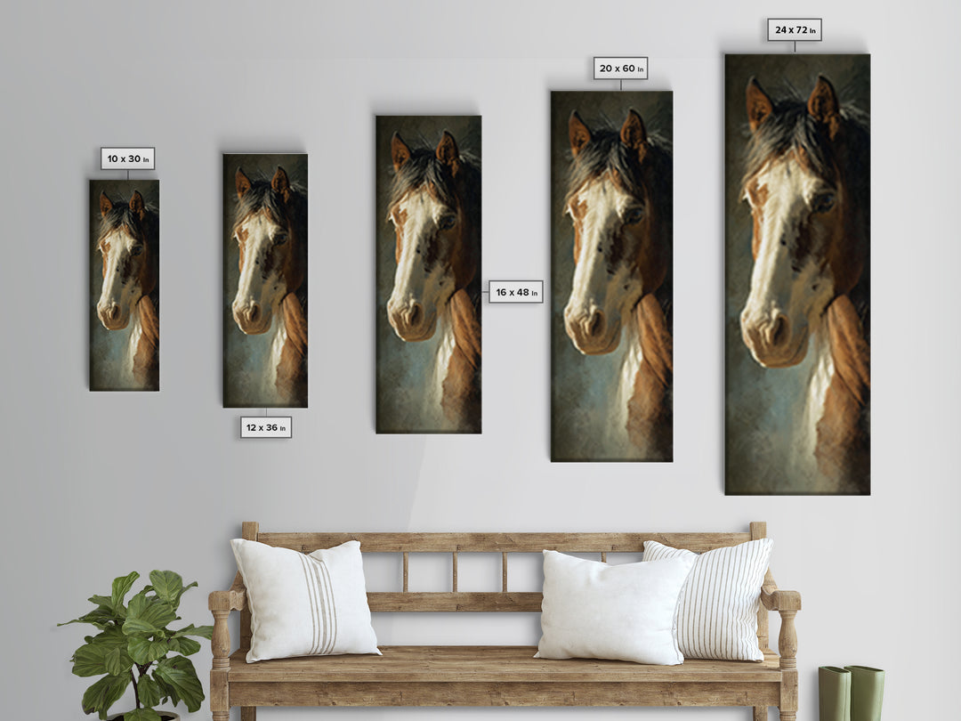Wild Horse Portrait Canvas Print, Wall Art, Boho Decor, Living Room Decor, Fine Art, Painting, Art Print, Heart, WAL-1x3-97