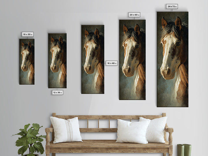 Wild Horse Portrait Canvas Print, Wall Art, Boho Decor, Living Room Decor, Fine Art, Painting, Art Print, Heart, WAL-1x3-97