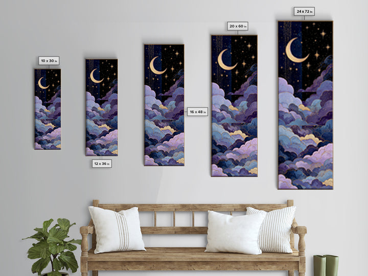 Celestial Moon and Stars Artwork Canvas Print, Wall Art, Textured Painting, Living Room Decor, Fine Art, Wall Hangings, WAL-1x3-98