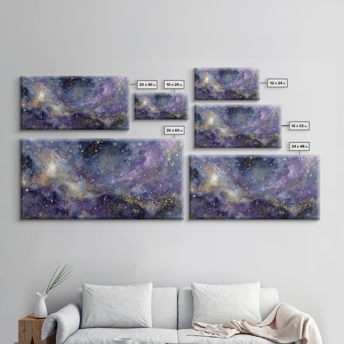 Celestial Moon and Stars Artwork Framed Canvas Print, Wall Art, Contemporary Art, Living Room Decor, Fine Art, WAL-2x1-10