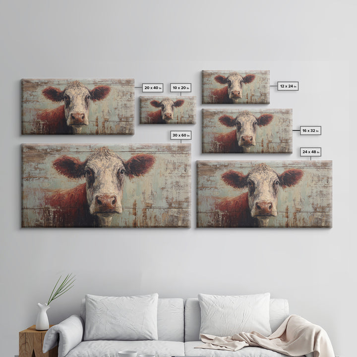 Rustic Farmhouse Cow Portrait Framed Canvas Print, Wall Art, Home Decor, Living Room Decor, Fine Art, Digital Wall Art, WAL-2x1-15