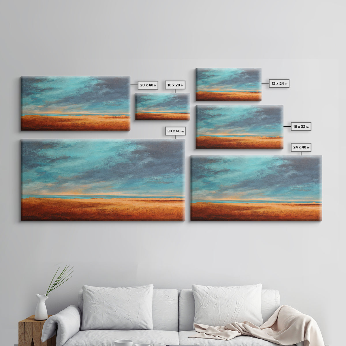 Desert Landscape in Warm Terracotta Tones Framed Canvas Print, Wall Art, Metal Wall Art, Living Room Decor, Oil Painting, WAL-2x1-3
