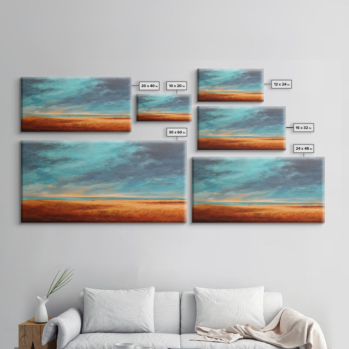 Desert Landscape in Warm Terracotta Tones Framed Canvas Print, Wall Art, Metal Wall Art, Living Room Decor, Oil Painting, WAL-2x1-3