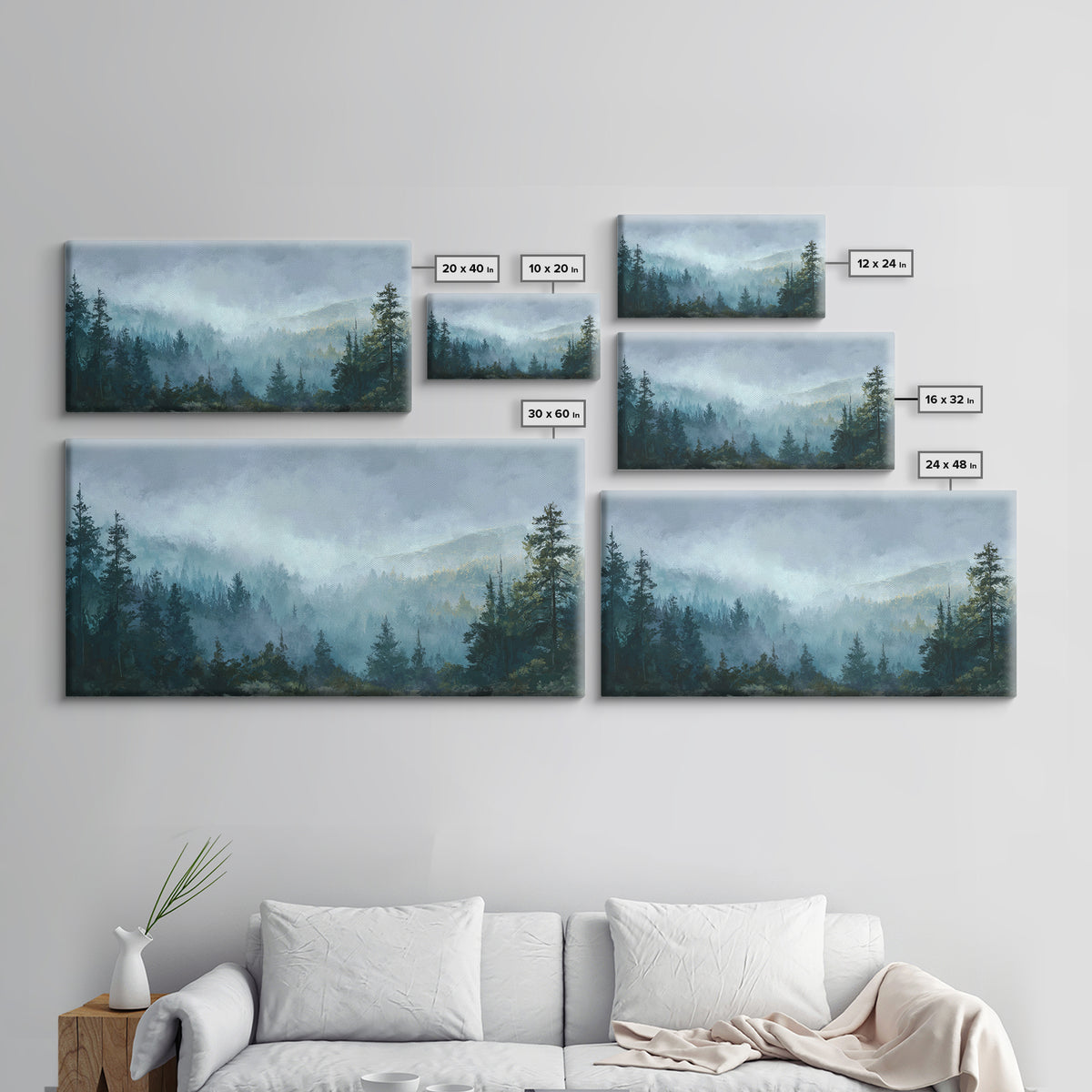 Moody Forest Landscape Framed Canvas Print, Wall Art, Minimalist Decor, Living Room Decor, Oil Painting, Wall Art Prints, WAL-2x1-30
