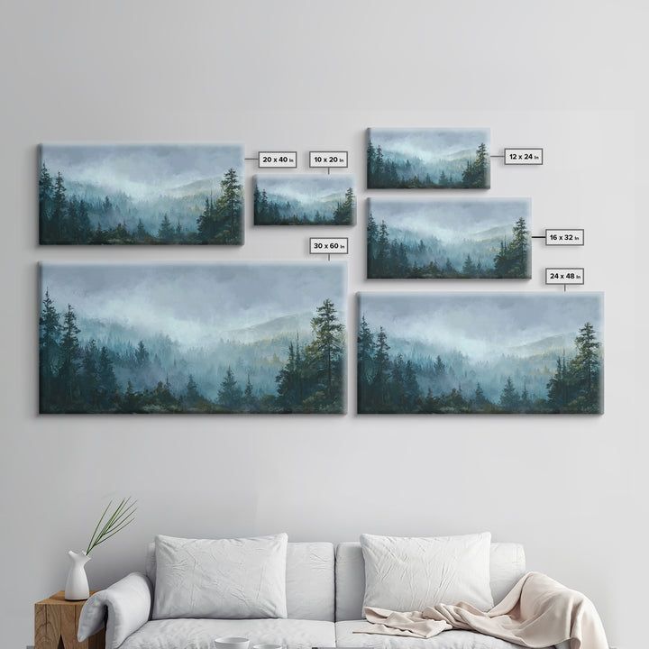 Moody Forest Landscape Framed Canvas Print, Wall Art, Minimalist Decor, Living Room Decor, Oil Painting, Wall Art Prints, WAL-2x1-30