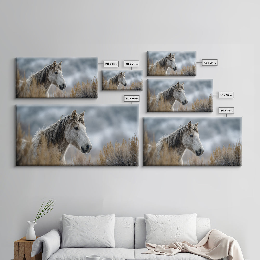 Wild Horse Portrait Framed Canvas Print, Wall Art, Wall Decor, Living Room Decor, Fine Art, Large Wall Art, Art Deco, WAL-2x1-33