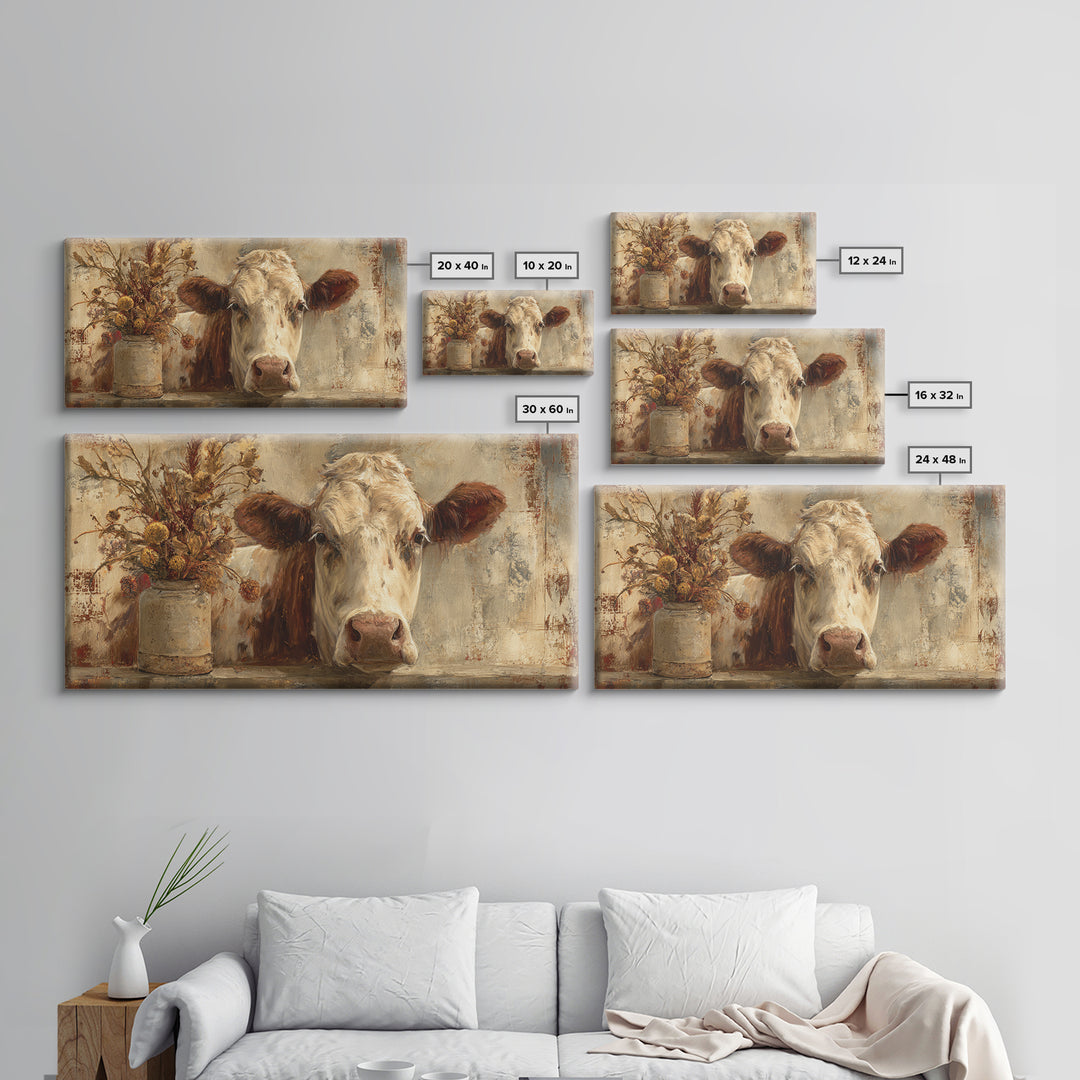 Rustic Farmhouse Cow Portrait Canvas Print, Wall Art, Heart, Living Room Decor, Fine Art, Home Decor Gift, Original Art, WAL-2x1-39