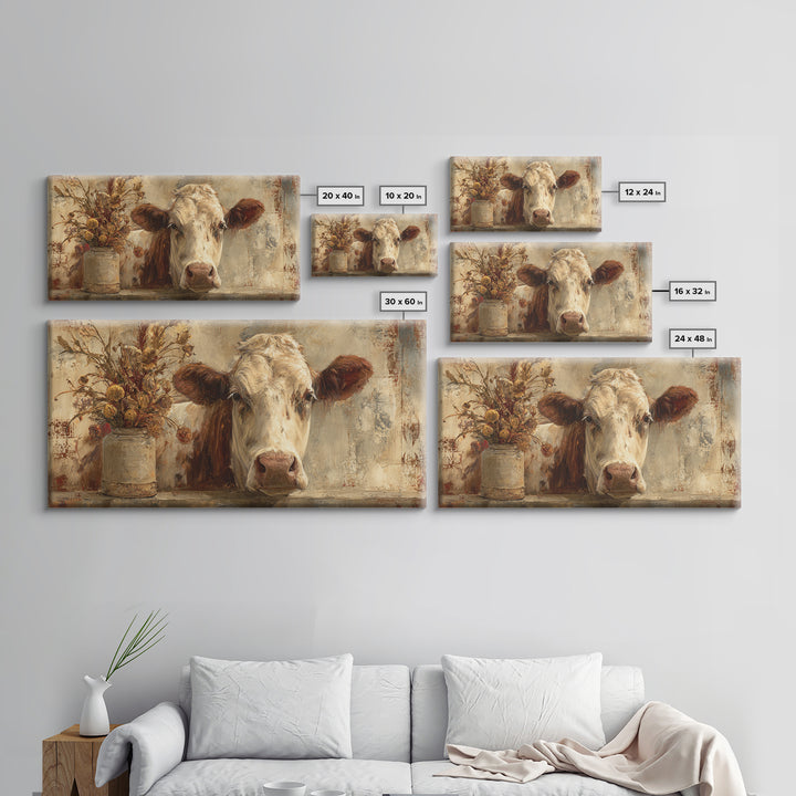Rustic Farmhouse Cow Portrait Canvas Print, Wall Art, Heart, Living Room Decor, Fine Art, Home Decor Gift, Original Art, WAL-2x1-39