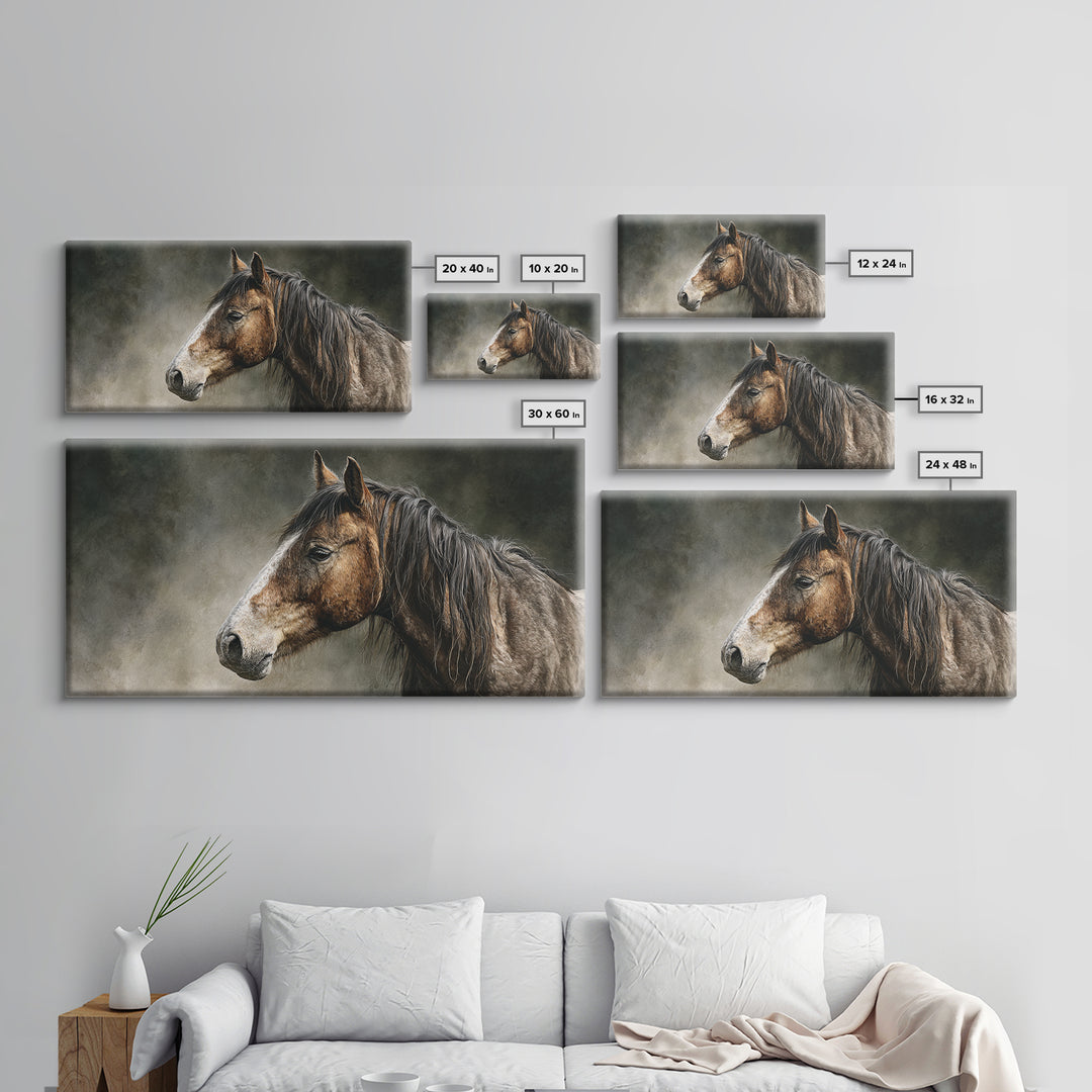 Wild Horse Portrait Canvas Print, Wall Art, Canvas, Living Room Decor, Oil Painting, Canvas Wall Art, Abstract Art, WAL-2x1-57