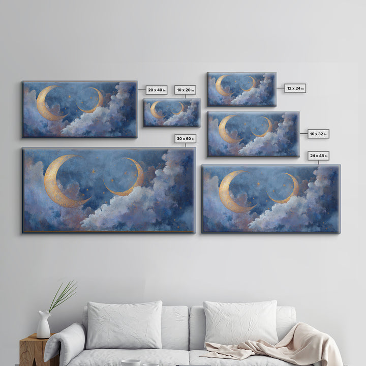 Celestial Moon and Stars Artwork Canvas Print, Wall Art, Painting, Living Room Decor, Fine Art, Art Deco, Wall Hanging, WAL-2x1-58