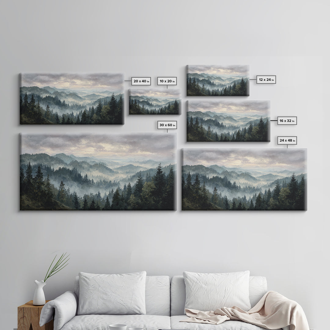 Moody Forest Landscape Framed Canvas Print, Wall Art, Minimalist Decor, Living Room Decor, Oil Painting, Wall Art Prints, WAL-2x1-6