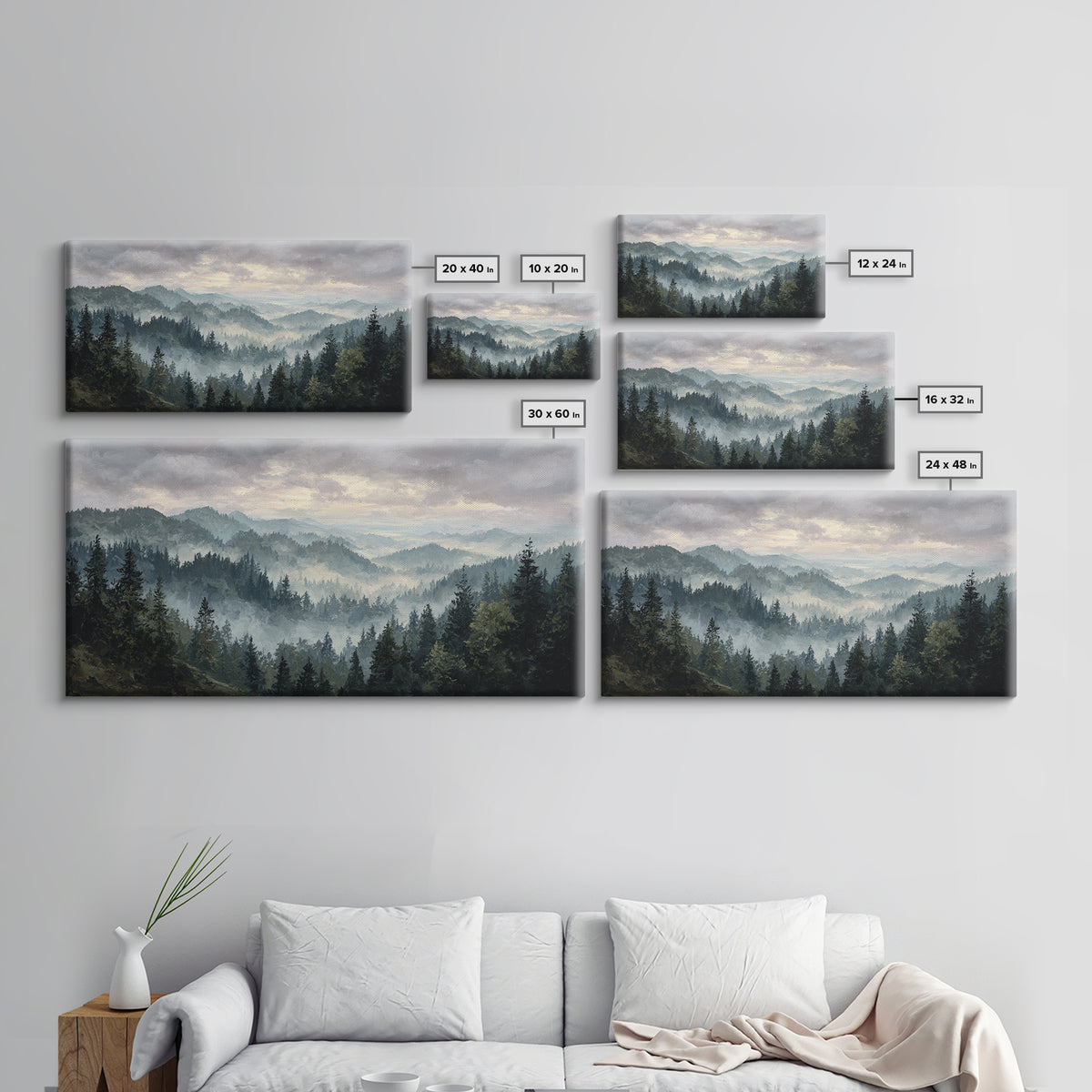 Moody Forest Landscape Framed Canvas Print, Wall Art, Minimalist Decor, Living Room Decor, Oil Painting, Wall Art Prints, WAL-2x1-6