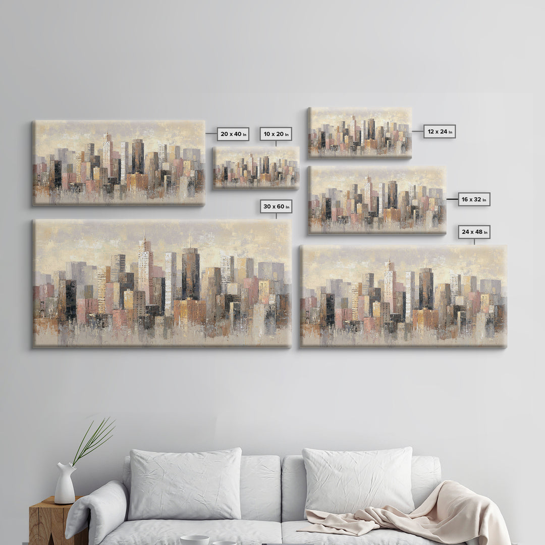 Urban Skyline in Muted Evening Color Canvas Print, Wall Art, Living Room Decor, Abstract Art, Metal Wall Art, WAL-2x1-62