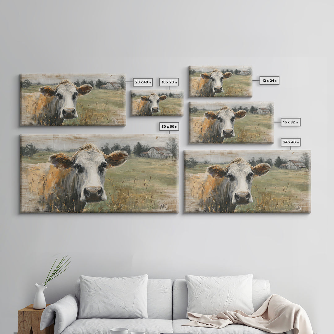 Rustic Farmhouse Cow Portrait Canvas Print, Wall Art, Wall Hanging, Living Room Decor, Fine Art, Gallery Decor, WAL-2x1-63