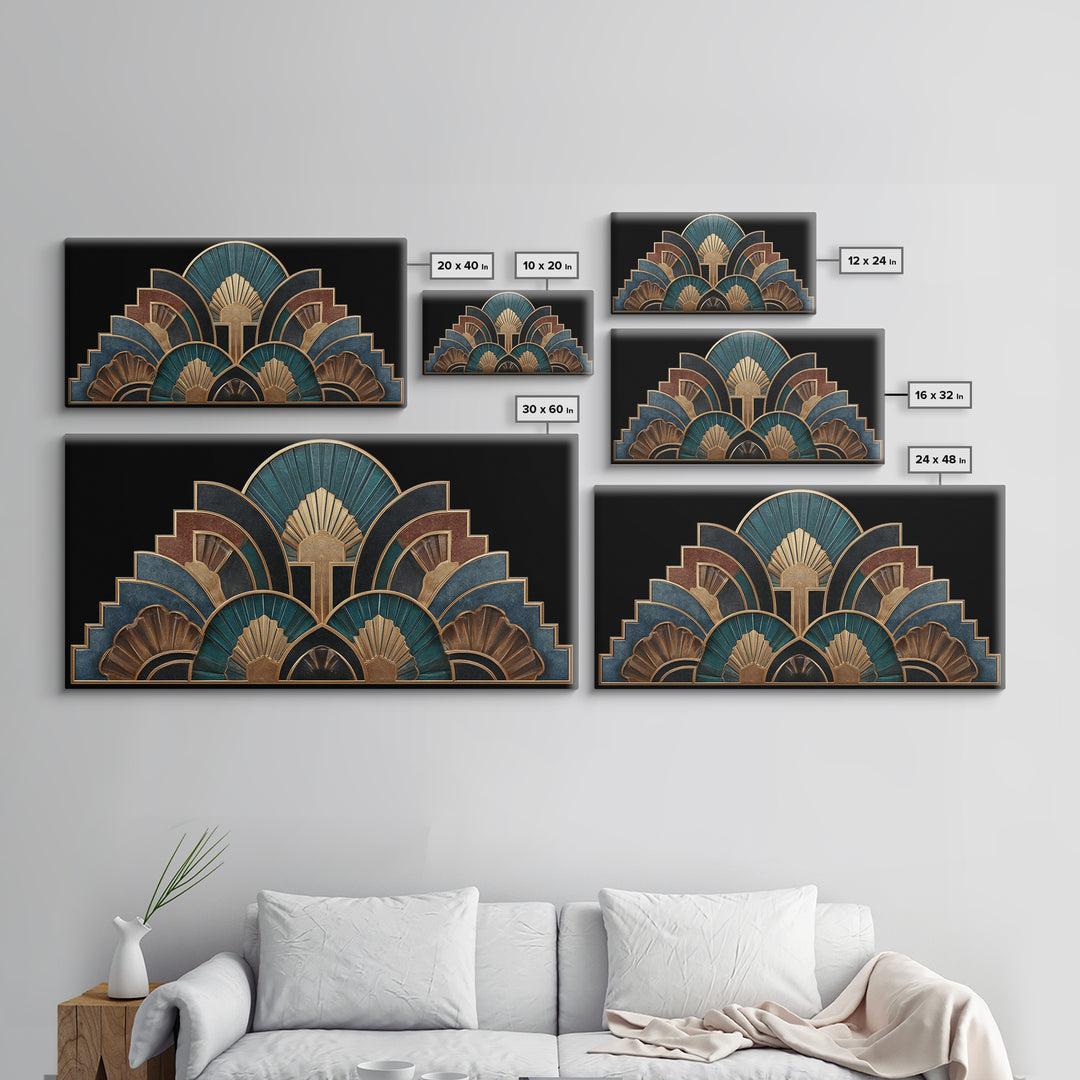 Art Deco Gold Fan Pattern Canvas Print, Wall Art, Printable Wall Art, Living Room Decor, Fine Art, Original Art, WAL-2x1-64