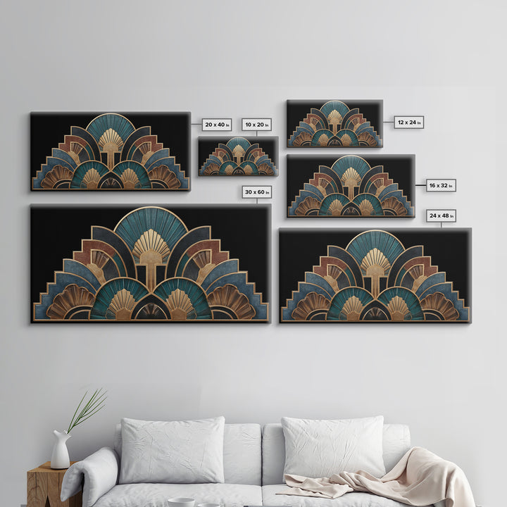 Art Deco Gold Fan Pattern Canvas Print, Wall Art, Printable Wall Art, Living Room Decor, Fine Art, Original Art, WAL-2x1-64